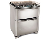 Fogão de Piso Electrolux Celebrate Glass 5 Bocas Acendimento Superautomático Acabamento Inox com Forno Duplo Grill 76DGX