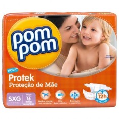 Fralda Pom Pom Protek Proteção de Mãe Tamanho SXG Jumbo 16 Unidades Peso Indicado 13 - 17kg