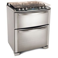 Fogão de Piso Electrolux Celebrate Glass 5 Bocas Acendimento Superautomático Acabamento Inox com Forno Duplo Grill 76DGX