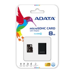 Cartão de Memória Micro SDHC com Adaptador Adata 8 GB AUSDH8GCL4-RM3BKBL