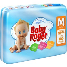 Fralda Baby Roger Tamanho M Mega 80 Unidades Peso Indicado 5 - 9kg
