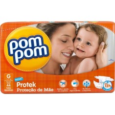 Fralda Pom Pom Protek Proteção de Mãe Tamanho G Mega 44 Unidades Peso Indicado 7 - 11kg