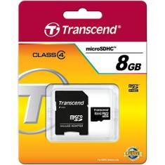 Cartão de Memória Micro SDHC com Adaptador Transcend 8 GB TS8GUSDHC4