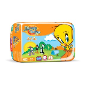 Fralda G&B Higiênicos Looney Tunes Soft Sec Tamanho M Mega 50 Unidades Peso Indicado 5 - 10kg