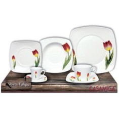 Aparelho de Jantar Quadrado de Porcelana 20 peças - Casamiga Nova Tulipa