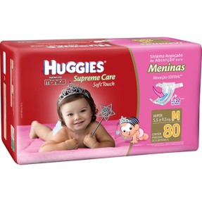 Fralda Huggies Turma da Mônica Supreme Care Soft Touch Menina Tamanho M Hiper 80 Unidades Peso Indicado 5,5 - 9,5kg