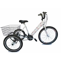 Bicicleta Triciclo Valdo Bike 21 Marchas Aro 26 Freio V-Brake Floral