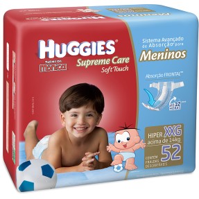 Fralda Huggies Turma da Mônica Supreme Care Soft Touch Menino Tamanho XXG Hiper 52 Unidades Peso Indicado +14kg