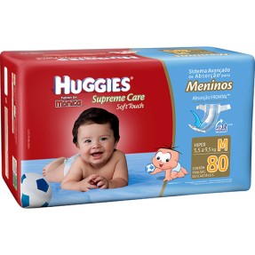Fralda Huggies Turma da Mônica Supreme Care Soft Touch Menino Tamanho M Hiper 80 Unidades Peso Indicado 5,5 - 9,5kg