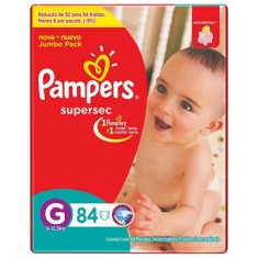 Fralda Pampers Supersec Tamanho G Jumbo 84 Unidades Peso Indicado 9 - 12,5kg