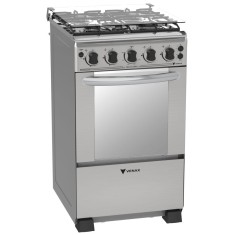 Fogão de Piso Venax Gaudí Prisma 4 Bocas Acendimento Automático Acabamento Inox Grill com espeto
