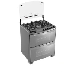 Fogão de Piso Brastemp Ative Flat Top 5 Bocas Acendimento Automático Acabamento Inox com Forno Duplo BFD5QAR
