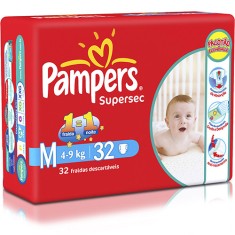 Fralda Pampers Supersec Tamanho M Pacotão 32 Unidades Peso Indicado 4 - 9kg